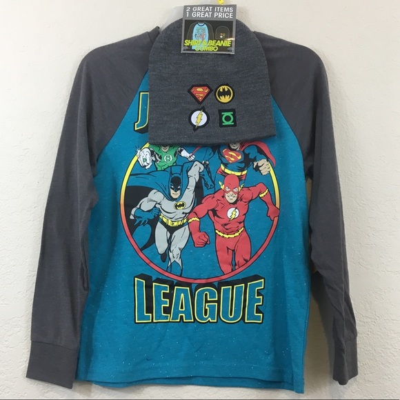 Justice League T-Shirt and Beanie Combo M, L, XL Gray Blue - Picture 1 of 4